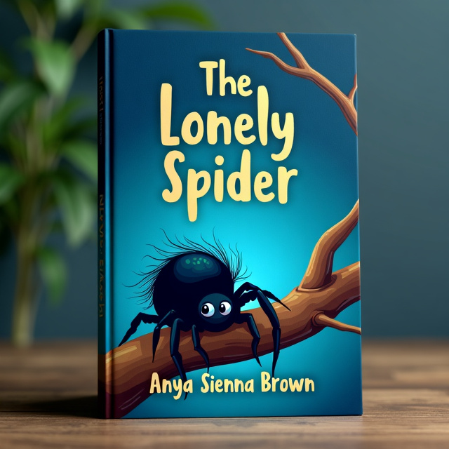 The cover features a close-up view of a tree branch against a dark blue sky background. A cute black spider is depicted sitting on the branch, with its hairy legs visible. The spider is drawn in a cartoon style, emphasizing its cuteness and friendliness.