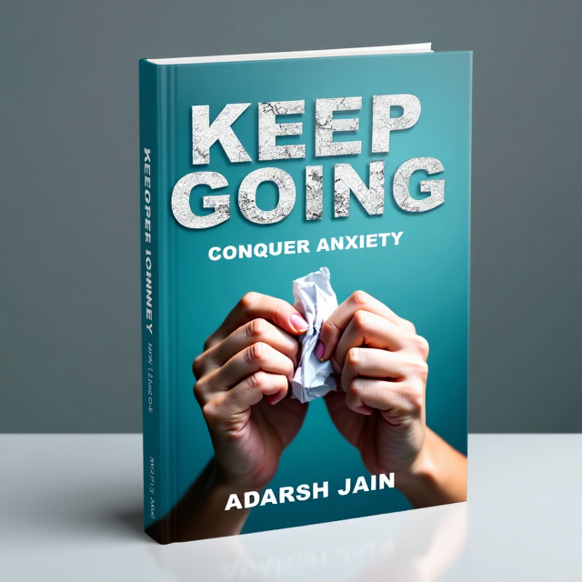 The cover features a close-up image of a person's hands, with their fingers gripping a crumpled piece of paper symbolizing anxiety. The background is a calming blue gradient, representing hope and tranquility.