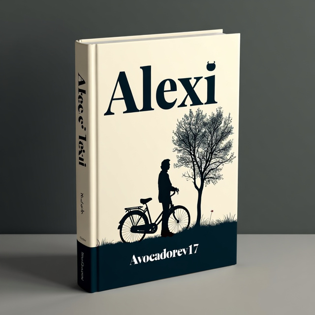 The cover features a silhouette of a person standing with a vintage bicycle against a backdrop of a tree. The image is rendered in a minimalistic style, with clean lines and a subdued color palette.
