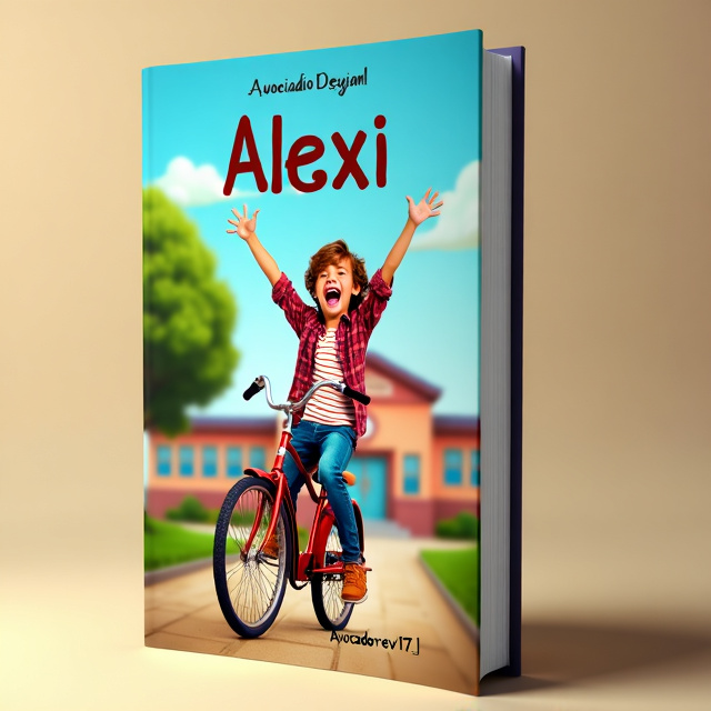 The cover features a joyful person riding a vintage bicycle against the backdrop of a school and a tree. The person is depicted with a big smile and arms raised in triumph, conveying happiness and a carefree spirit.
