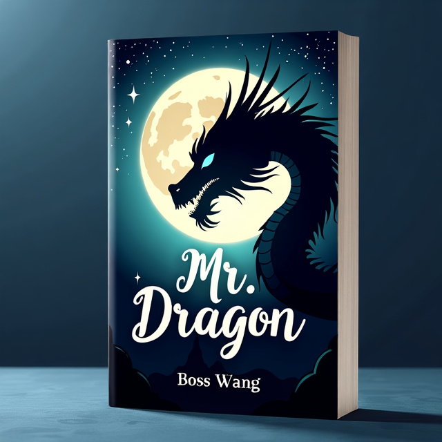 The cover features a mysterious night sky with a full moon and stars. In the foreground, a majestic dragon is portrayed in a shadowy silhouette, partially hidden behind the moon. The dragon's scales shimmer with a hint of magical glow, adding an element of intrigue and romance to the cover.