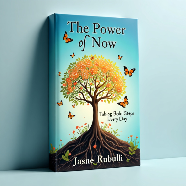 The book cover features a powerful image of a tree with its roots deep in the ground, reaching up towards the sky. The tree represents strength and stability, while the upward reaching branches symbolize growth and progress. The background is a serene blue color, representing spirituality and calmness. Butterflies and flowers surround the tree, adding a touch of beauty and positive energy to the composition.