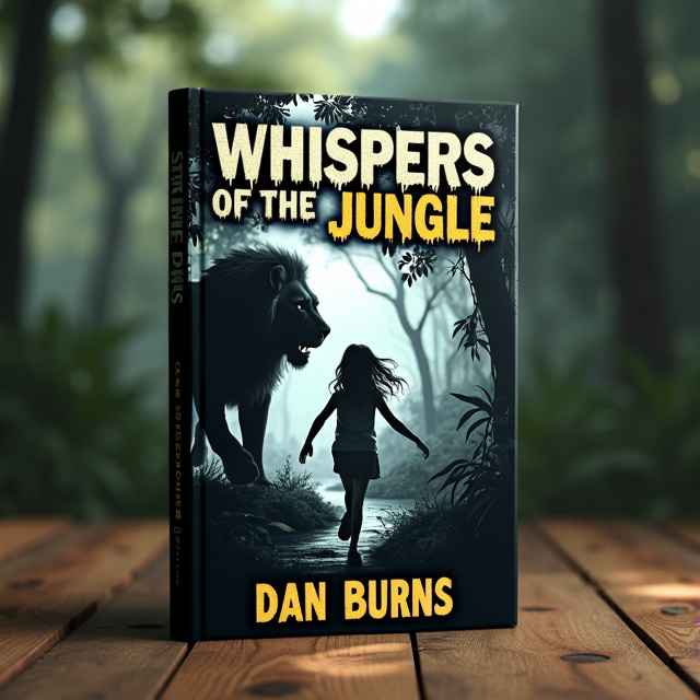 The cover features a striking image of a girl running through a dense jungle with a menacing lion chasing her. The girl is shown in the foreground, while the lion is depicted in the background, creating a sense of depth and danger. The image is in black and white, enhancing the feeling of fear and intensity.