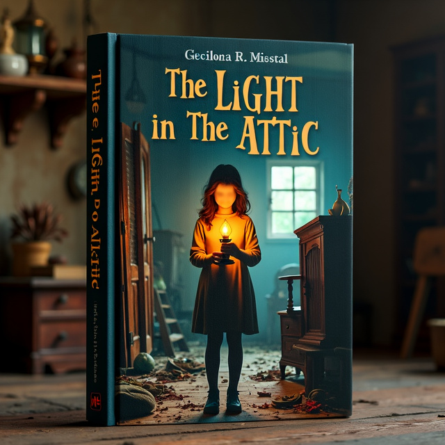The cover features a girl standing in the center of an attic, holding an oil lamp. The attic is dark and filled with old furniture and trinkets, with a small, dirty window in the background. The girl's face is partially obscured, adding to the mystery and intrigue of the scene.