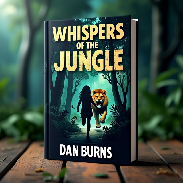 The cover features a dark jungle scene with thick foliage and shadowy trees. In the foreground, a frightened girl is seen running away from a menacing lion, its teeth bared and claws outstretched. The girl's expression conveys fear and urgency, while the lion exudes power and danger.