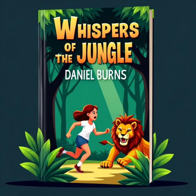 The cover features a flat image of a girl running away from a lion that is trying to eat her. The girl is shown in the foreground, with the lion chasing after her in the background. The jungle environment is depicted with lush green trees and foliage. The image is set against a black background to create a sense of fear and urgency.