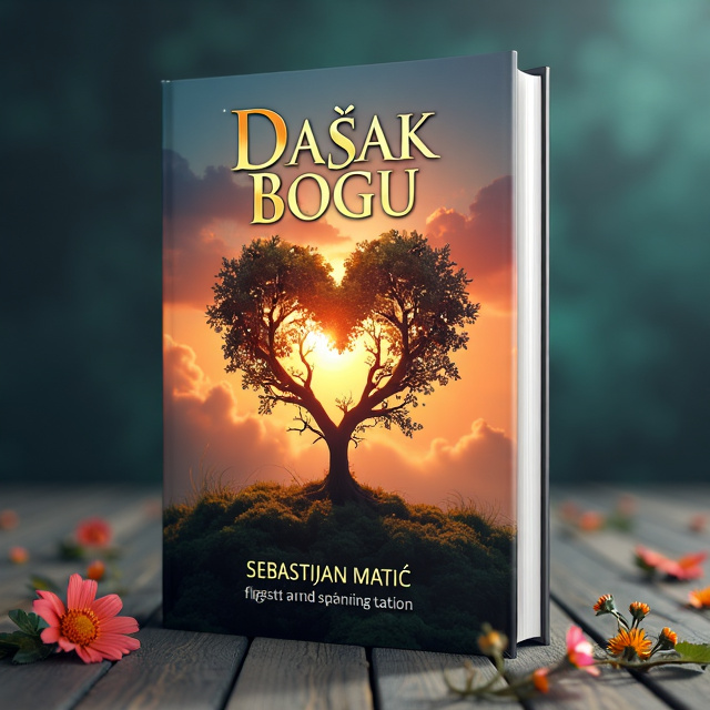 The cover features a heart made of intertwining branches of a tree, representing love and spirituality. The heart is surrounded by a soft fog or smoke, symbolizing the connection between the earthly and the divine. In the background, there is a vibrant sunset, symbolizing hope and new beginnings. The cover also includes subtle flowers, representing the beauty and growth that comes from faith. The overall style is ethereal and dreamlike.