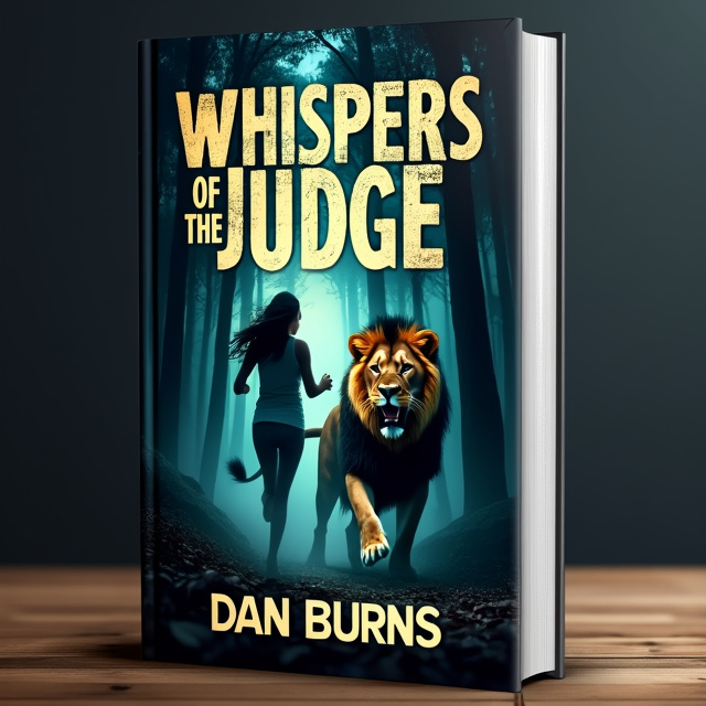 The cover features a close-up image of a woman running through a dark forest, with a menacing lion chasing her in the background. The woman's face shows fear and determination, while the lion is depicted with sharp teeth and fierce eyes. The overall tone of the image is dark and mysterious, with a sense of urgency and danger.