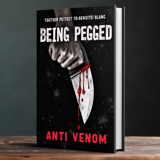 The cover features a black background with a gritty, textured texture. In the center is a close-up image of a hand holding a knife, with drops of blood dripping from the blade. The title is written in bold, white text at the top, with the author's name in smaller, red text at the bottom.
