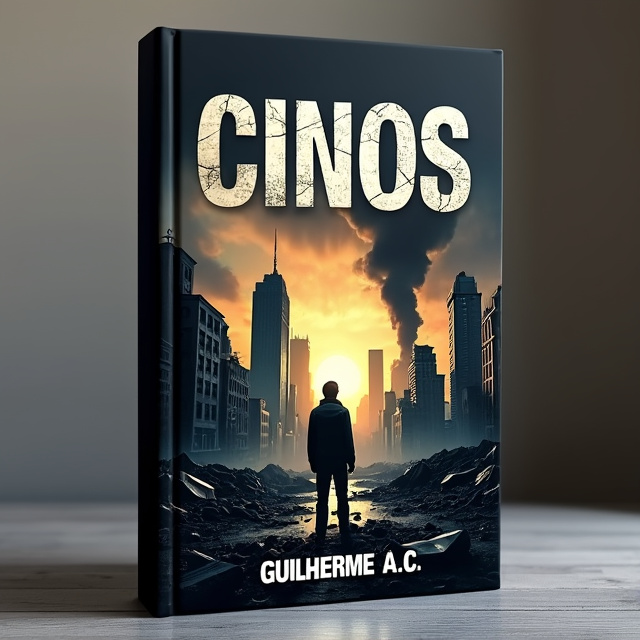 The cover features a destroyed cityscape with crumbling skyscrapers and billowing smoke. In the foreground, there is a lone figure, representing the survival theme of the book. The image is dark and ominous, creating a sense of fear and mystery.
