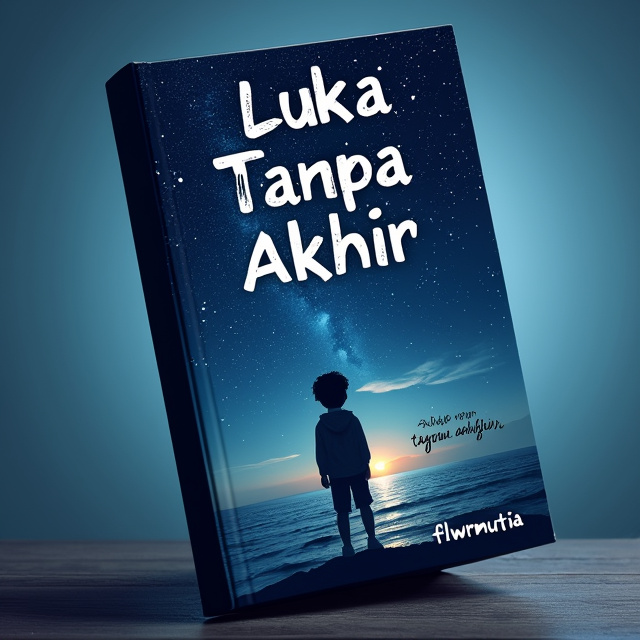 A teenager standing on the edge of the sea, looking up at a night sky filled with stars. The stars are twinkling brightly, creating a sense of mystery and awe. The sea is calm and reflective, symbolizing the character's emotions and the endlessness of their journey.