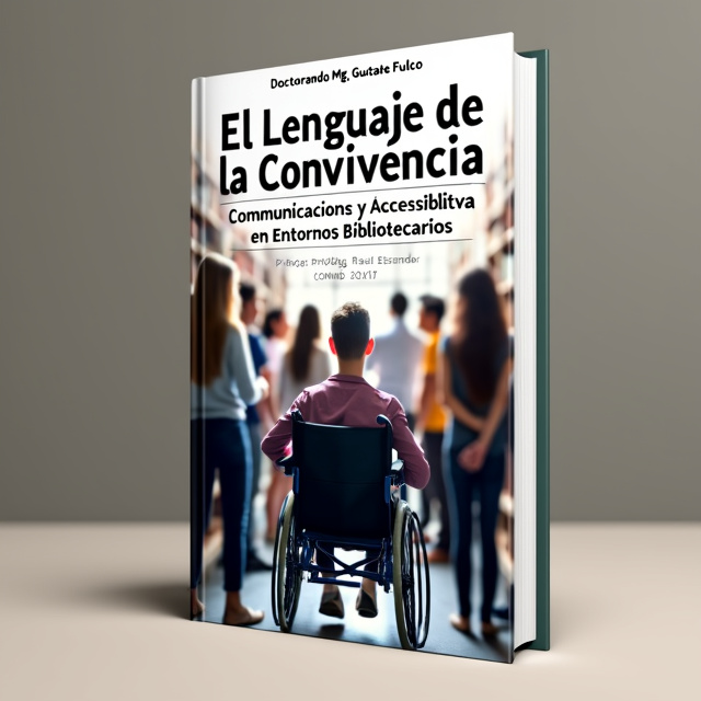 The cover features a close-up image of a person with a disability, surrounded by a diverse group of people in a library setting. The image showcases inclusivity and portrays the theme of accessibility. The title is prominently displayed in bold letters at the top, with the author's name and prologue details placed at the bottom.