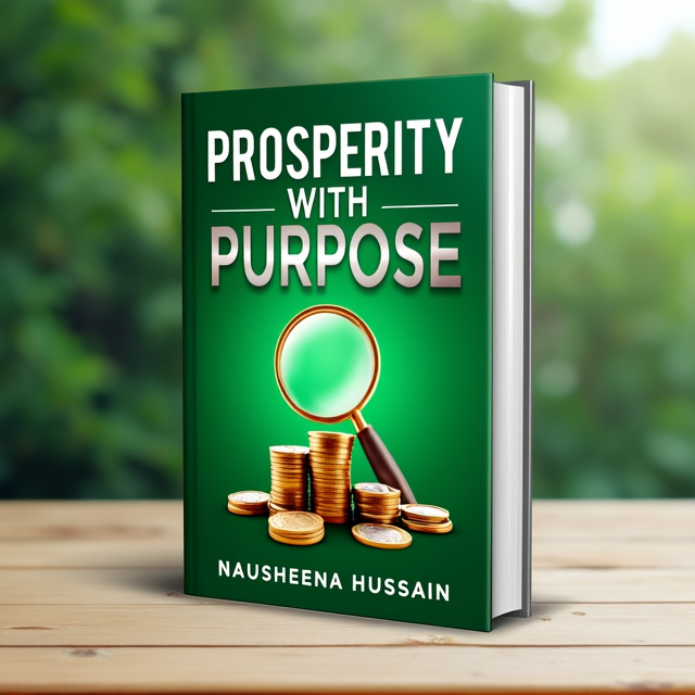 The cover features a vibrant green background with a silver border. In the center, there is an image of a magnifying glass hovering over a stack of coins, symbolizing prosperity and financial growth. The image is placed slightly off-center to create visual interest.