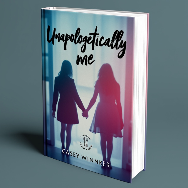 The cover features a close-up image of a person's face with a worried expression, representing anxiety. Overlapping this image is a faded silhouette of two people holding hands, symbolizing romance and support. At the bottom of the cover, there is a small illustration of a fork and a knife, hinting at the theme of the eating disorder in the story. The overall color scheme is a combination of cool blues and warm pinks, creating a sense of contrast and emotional depth.