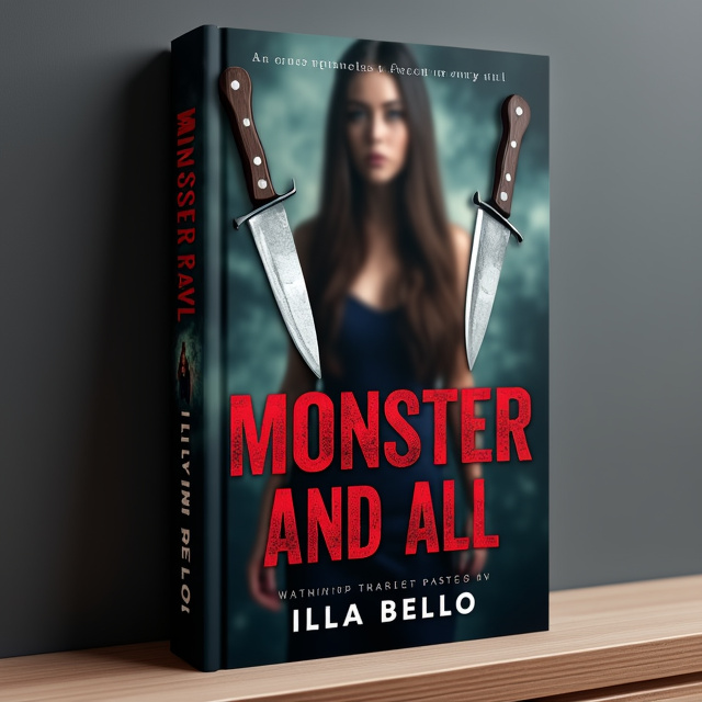 The cover will feature a blurred woman with long hair, symbolizing vulnerability and the protagonist's transformation. In the foreground, there will be a broken mirror, representing the shattered past and the desire for redemption. Above the mirror, a butcher knife will be placed, signifying vengeance and the power to take control. The overall color palette will be dominated by black, with hints of red and grey, adding intensity and suspense to the design.