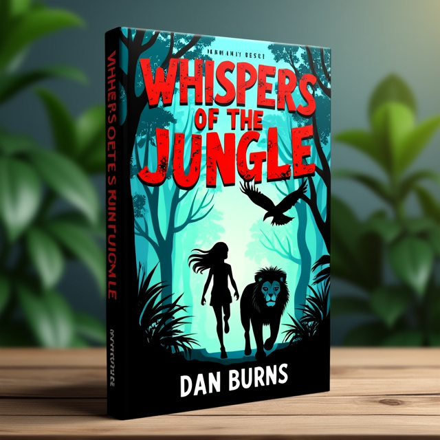 The cover features a bold and dynamic illustration of a girl running through a dense jungle. In the forefront, a fierce lion is chasing after her, while a majestic eagle swoops down from above, creating a sense of imminent danger.