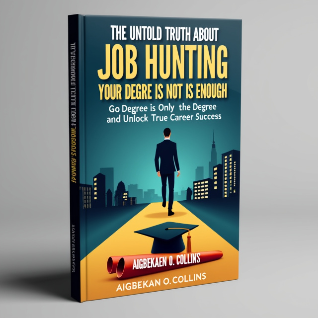 The cover features a professional figure walking away from a graduation cap and diploma, stepping onto a path or road symbolizing the journey ahead. The background transitions from a formal academic setting to a modern office setting, representing the shift from school to the professional world.