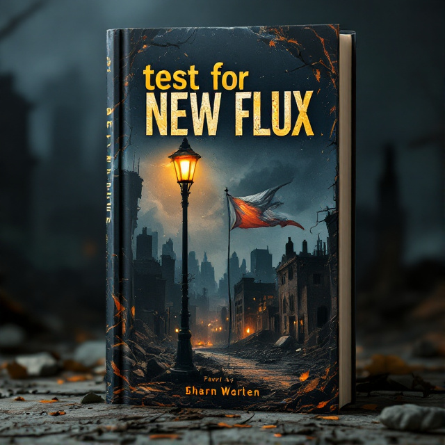 The cover features a cityscape in ruins, with a dark and desolate atmosphere. The focal point is a broken, flickering streetlight, symbolizing a struggling society. The title is displayed boldly at the top, while the author's name is omitted. A tattered flag flutters in the wind as a subtle hint towards the dystopian genre.