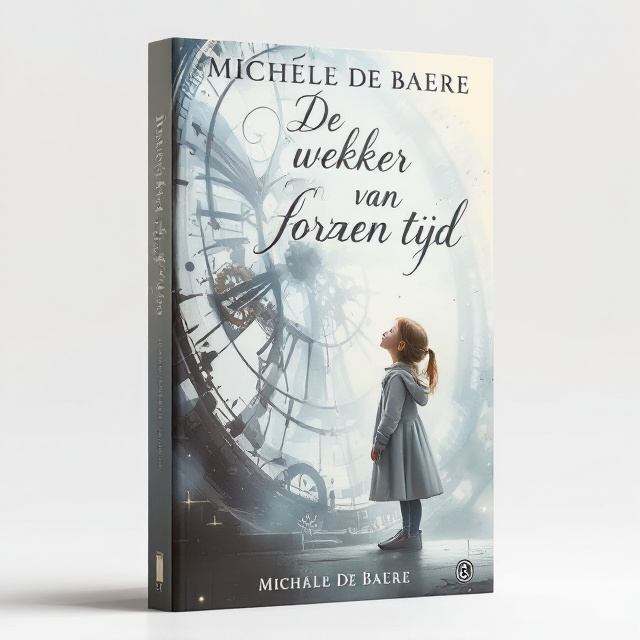 The cover features a young girl, about 10 years old, standing in front of a large clock. The girl is looking up at the clock with wonder and curiosity. The clock is intricate and detailed, with gears and hands that seem to be moving. The background is a soft, white gradient, giving a dreamlike quality to the scene.