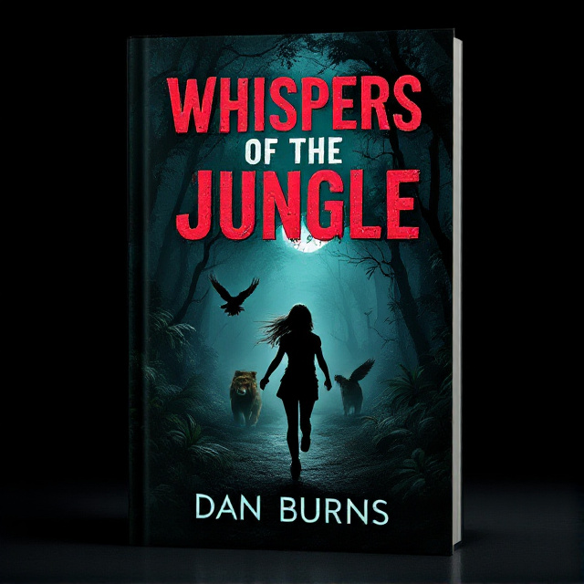 The cover features a girl running through a dark jungle illuminated by the moonlight. The girl is depicted in silhouette, with lions and eagles chasing after her. The lion and eagle are merged into one creature, symbolizing the danger she faces. The overall style is mysterious and suspenseful.