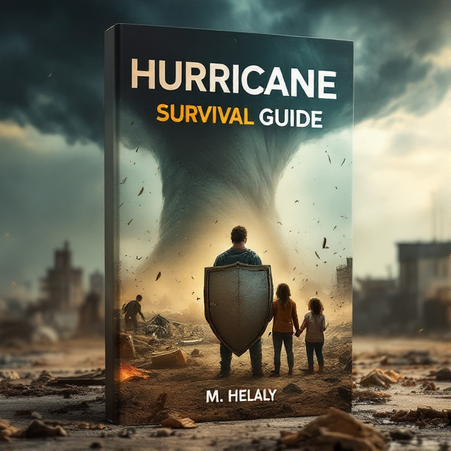 The cover features a strong tornado in the background, dominating the scene. In the foreground, a brave man is shown standing tall, holding a large shield in front of him and his family. The destruction caused by the tornado is evident, with debris flying in the air. The color scheme is primarily brown and dust, creating a sense of urgency and danger.
