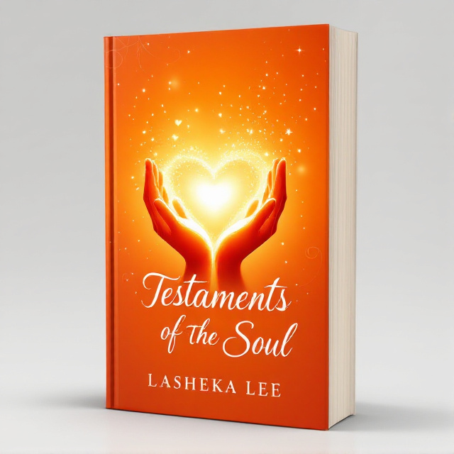 The cover features a vibrant orange background with delicate, swirling patterns. In the center, there is a beautiful silhouette of two hands reaching out towards each other, forming the shape of a heart. The hands are surrounded by ethereal, glowing light, symbolizing love and hope.