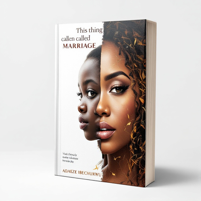The cover features an African female, with one side of her face as a child and the other side as an adult. The child side is innocent and the adult side shows brokenness, maturity, and strength. The composition portrays the journey of marriage and the emotions experienced throughout.