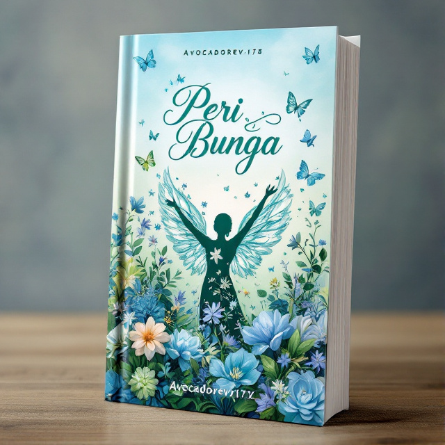 The cover features a silhouette of a human figure with wings, surrounded by vibrant flowers and butterflies. The figure is depicted in a joyful pose, with arms raised and a beaming smile. The flowers and butterflies are intricately detailed, with various shades of blue and green. The background is a gradient of light blue at the top, fading into a deeper shade of green at the bottom.