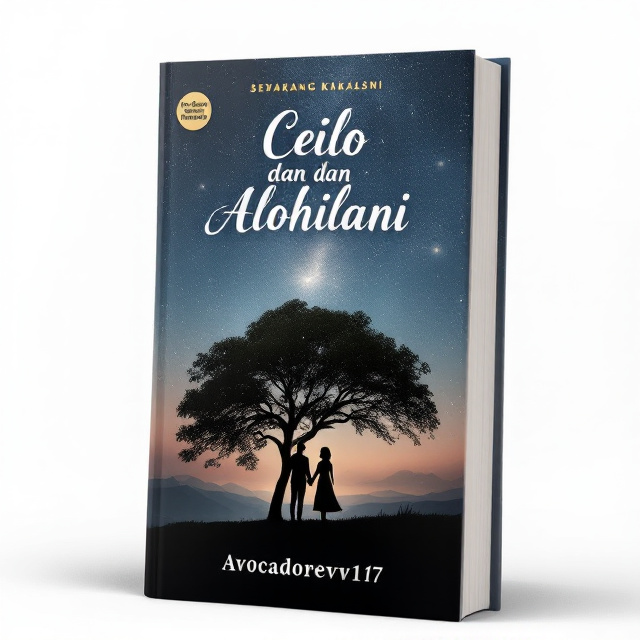 The cover features a sepasang kekasih (a couple) standing under a majestic pohon (tree) with a starry night sky as the backdrop. The couple is shown holding hands and looking up at the stars, conveying their love for each other and their shared passion for astrophile (astronomy).