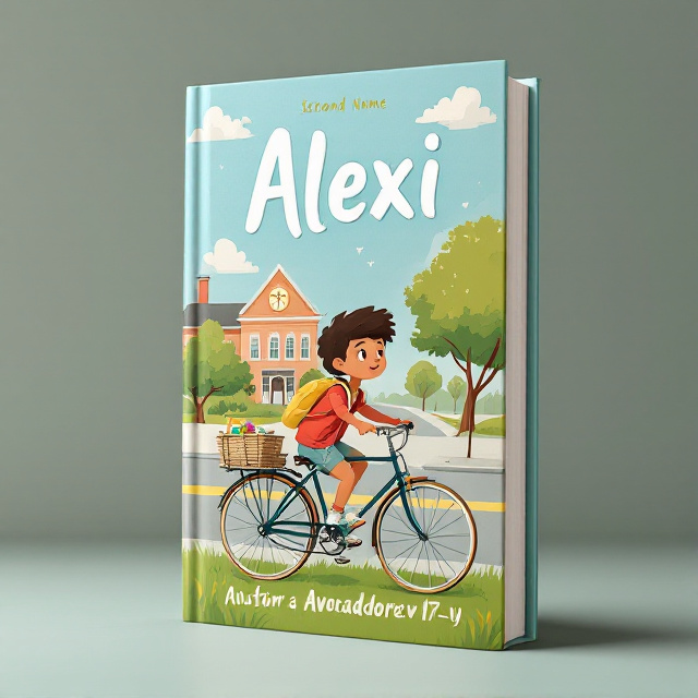 The cover features a whimsical illustration of a student riding a vintage bicycle, with a school building and a tree in the background. The colors are bright and vibrant, capturing the playful nature of the book.