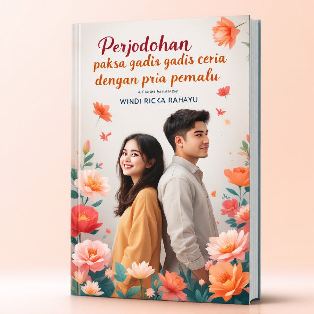 The cover features a young, cheerful girl and a shy, reserved man standing back to back. They are surrounded by vibrant, blooming flowers and a soft, pastel-colored background.