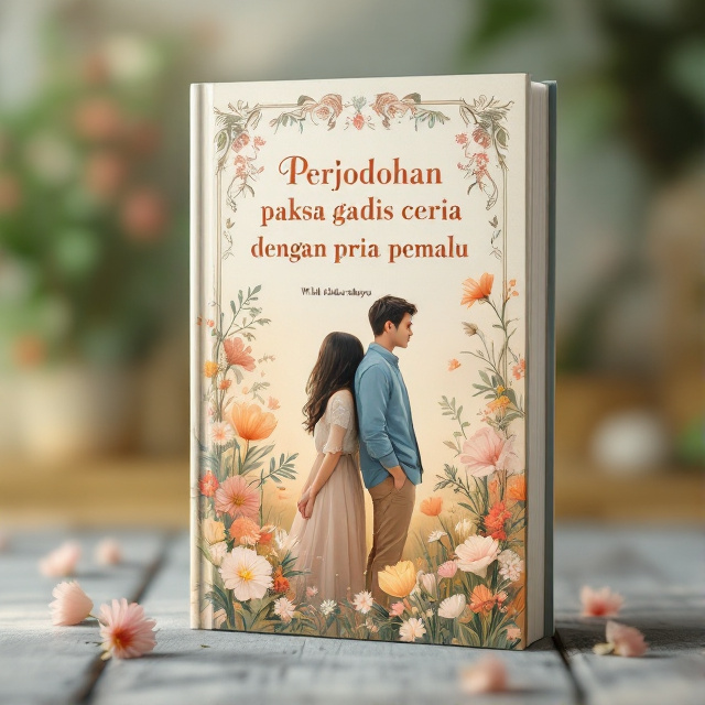 The cover features an illustration of a couple standing back to back or not looking at each other, surrounded by blooming flowers in a countryside setting. The overall aesthetic is soft and pleasing to the eye, with pastel colors and a vintage feel.