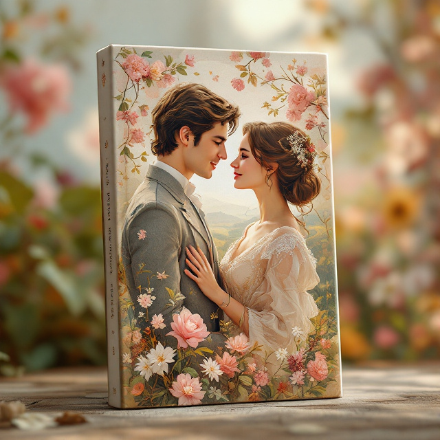 The cover features a classic Regency era illustration of a couple gazing lovingly at each other, surrounded by blooming flowers and countryside scenery.