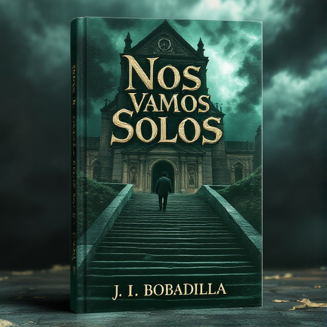 The cover features a man walking up a set of stone stairs towards a grand old church. The man is depicted with a hunched posture, conveying his nervousness and unease. The scene is set on a dreary day, with heavy clouds overhead and a sense of impending doom. The colors are predominantly shades of green, creating a melancholic atmosphere.