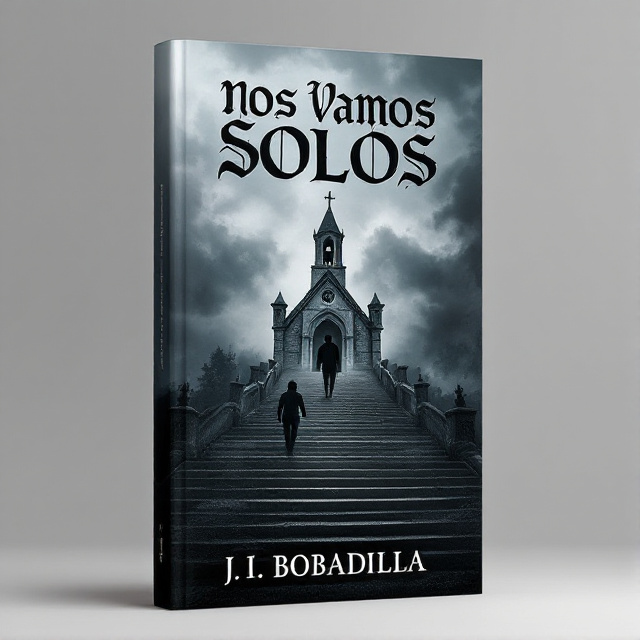 The cover features a desolate church standing at the top of a set of foreboding stairs. A solitary figure is seen rushing up the stairs, their silhouette shrouded in darkness. The sky above is filled with heavy gray clouds, creating an atmosphere of sadness and mystery.