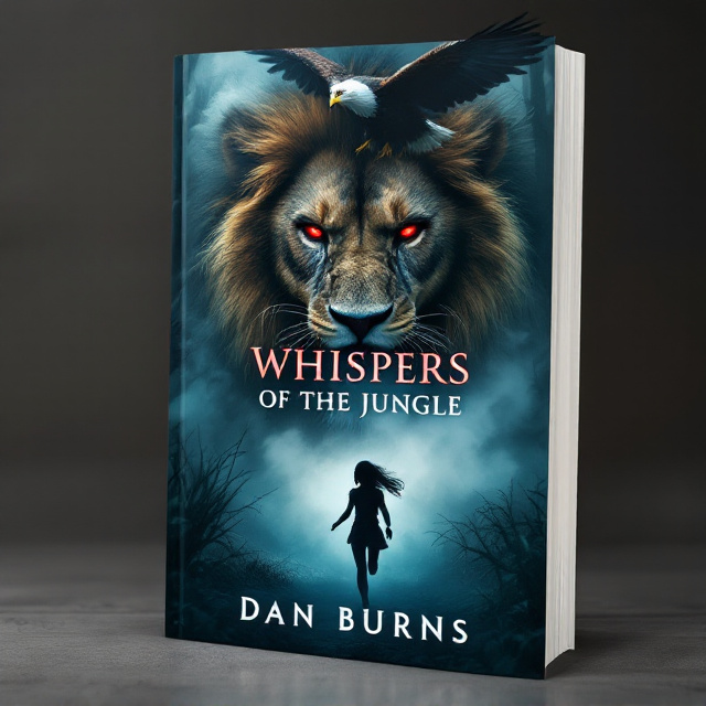 The cover features a dramatic scene with an angry lion positioned at the center, dominating the space. Its fierce, dead red eyes pierce through the viewer, evoking fear and intensity. A bold eagle swoops from the top right corner towards a girl running away, creating a sense of danger and urgency. The girl is depicted as a silhouette, adding mystery and intrigue. White smoke emanates from the lion's head, adding an eerie atmosphere to the overall image.