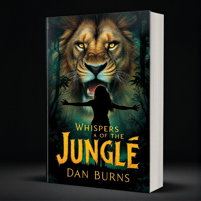 The close-up of a lion's face fills the center of the cover, with its mouth open in a menacing roar. Behind the lion is a silhouette of a girl, with her arms stretched wide as if in defiance. The lion and girl are contrasted against a dark jungle background, with trees and foliage creating an ominous atmosphere.