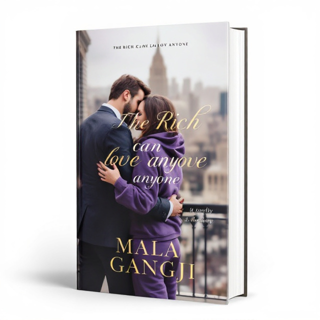 The cover features a close-up shot of a couple hugging, with the man in formal attire and the woman wearing a purple hoodie and sweatpants. They are standing against the backdrop of a city skyline, representing the rich and urban setting of the story.