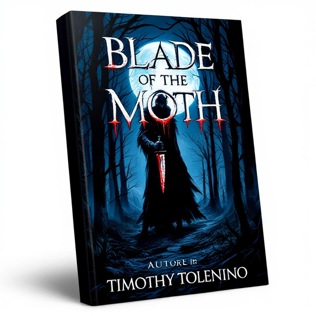 The cover features a dark and eerie forest at night with a full moon shining through the trees. In the foreground, there is a menacing figure holding a blade covered in blood. The atmosphere is filled with suspense and danger.