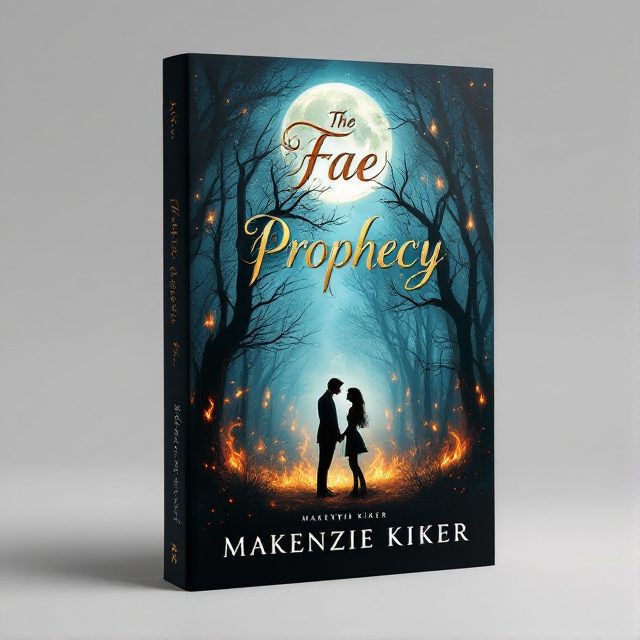 The cover features a beautiful, mysterious forest scene with the moon shining overhead. In the center, there is a couple facing each other, surrounded by flames that intertwine with the trees.