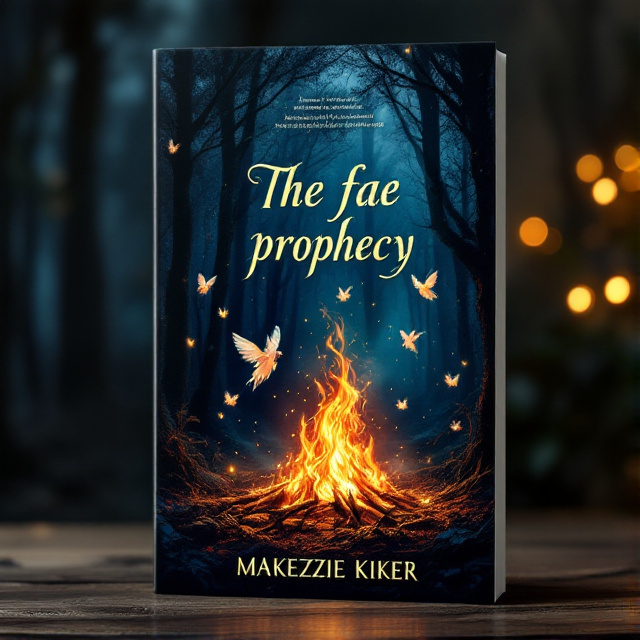 The cover features a dark and mysterious forest with a glowing fire at the center. Surrounding the fire are floating fae creatures, adding a touch of enchantment and magic to the scene.