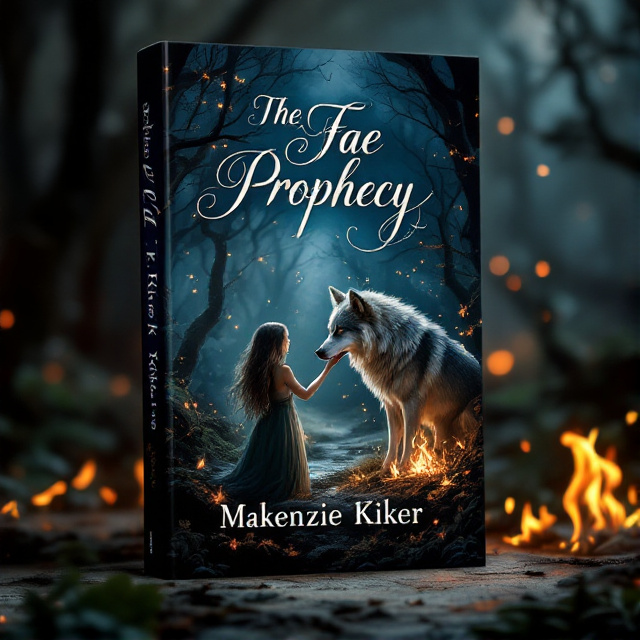 The cover features a mystical and enchanting scene set in a dark and mysterious forest. In the center, a girl with flowing hair is shown gently petting a majestic wolf, symbolizing the protagonist's connection to nature and the supernatural. The background is filled with flickering flames, representing the intense passion and fiery romance in the story.