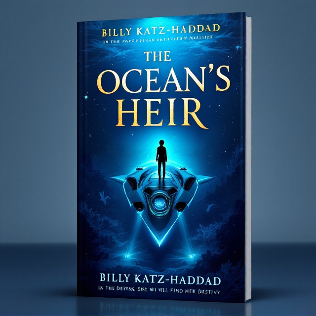 The cover features a deep, dark ocean blue background with gradients transitioning to lighter blues and turquoise near the surface. Coral's sleek, futuristic ship is depicted in the center, cutting through the ocean waves. Coral stands on the ship's deck, dressed in a stylish explorer's outfit, gazing towards the horizon. Subtle underwater elements, such as shadowy figures of marine creatures and coral reefs, can be seen beneath the water. A ghostly image of the Nautilus is hinted at in the deep ocean behind Coral's ship.