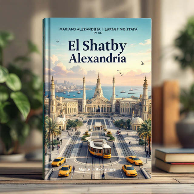 The cover features a stunning view of the Bibliotheca Alexandrina, with the sea in the background. The iconic Alexandria University and the yellow taxis of Alexandria are also showcased. The tram and the boats on the sea add movement and dynamism to the composition, while Saint Mark and Lycee France are placed on either side of the title to symbolize the historical context of the book.