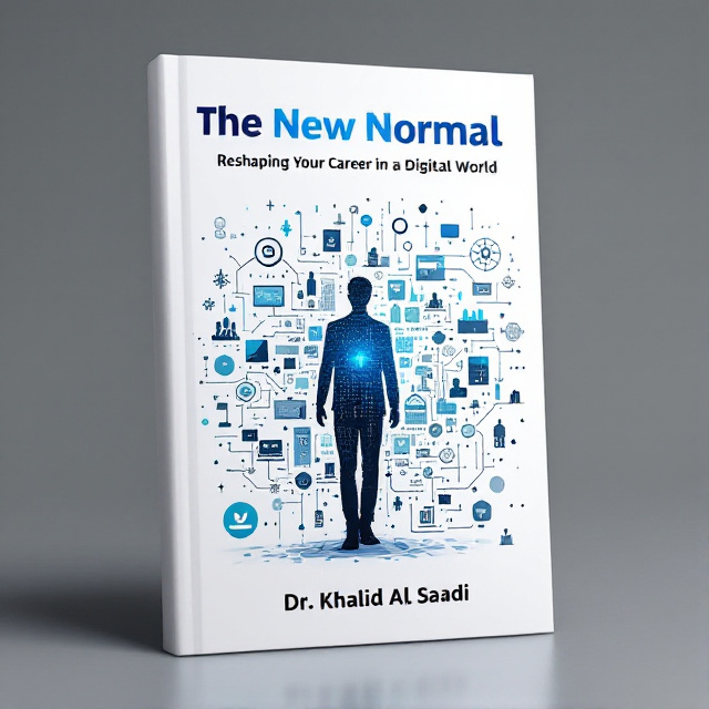 The cover features a sleek and modern design with a white background. In the center, there is a silhouette of a person transitioning from traditional office elements to abstract digital symbols. Surrounding the silhouette are various symbols of technology and career growth, such as binary code, interconnected nodes, computers, and progress bars.