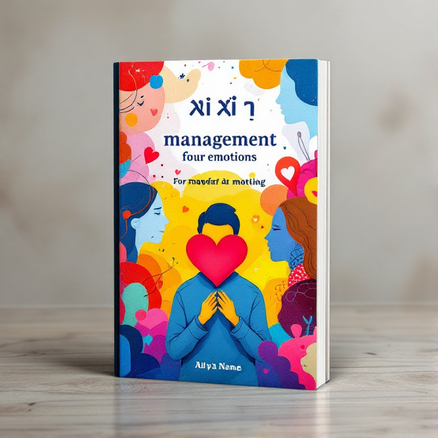 The cover features a vibrant and colorful abstract background, with various shapes and patterns representing different emotions. In the center, there is an image of a person holding their heart, symbolizing the management of emotions. The title of the book is placed at the top, in bold and elegant typography, while the subtitle is positioned at the bottom in a more modern and playful font.