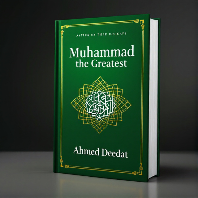 The cover features a minimalist design with a solid green background. At the center, there is an intricate Islamic geometric pattern in gold, representing the elegance and rich history of Islam. The title "Muhammad the Greatest" is prominently displayed in large, bold serif font, while the author's name, "Ahmed Deedat," is placed below in a slightly understated font.