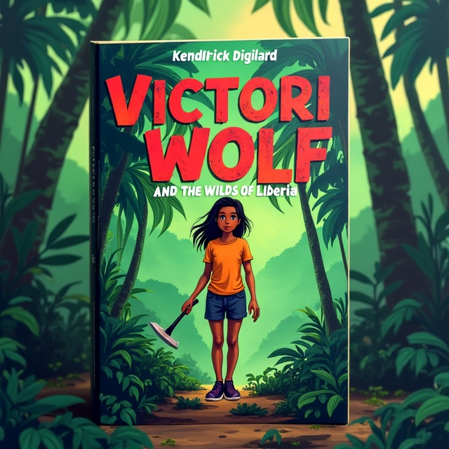 The cover features a vibrant illustration of a young girl amidst the dense foliage of the Liberian rubber tree jungle. She is shown holding a machete, ready for survival and adventure. The background showcases the lush greenery and towering rubber trees, creating a sense of being lost in a wild environment.