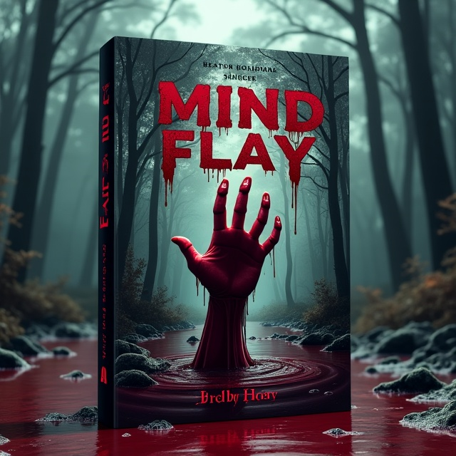 The cover features a dark and eerie forest scene with a river flowing through it. The river is depicted as blood-red, giving a gruesome and supernatural vibe. A large flayed hand is emerging from the river, grasping at the air with long, claw-like fingers. The overall atmosphere is haunting and mysterious.