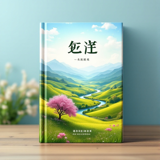 The cover features a serene and picturesque landscape as the main focus, with rolling green hills, a peaceful river, and a bright blue sky. In the foreground, there is a beautiful flowering tree that adds a touch of color.
